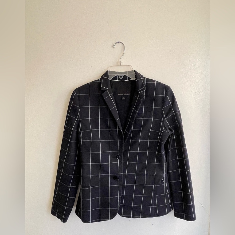 Banana Republic Black and White Grid Blazer